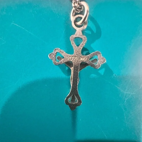 Elegant Sterling Silver Cross Pendant Crucifix Necklace on Stainless Steel Chain - Picture 3 of 10